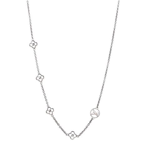 louis vuitton flower full necklace silver